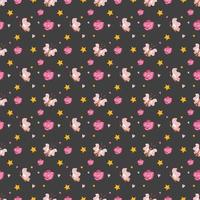 Cute seamless pattern with butterfly, flowers and stars vector