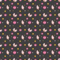 Cute seamless pattern with butterfly, flowers and stars vector