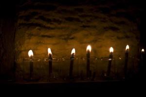 Chanukah candles on street corners photo