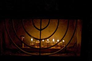 Chanukah candles on street corners photo