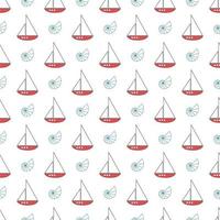 Summer nautical pattern with ships with sails and seashells vector