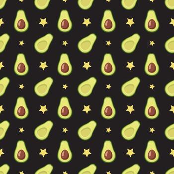 Seamless pattern with avocado and stars on a dark background vector