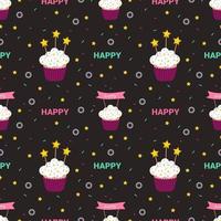 Bright holiday pattern with cakes, stars and other design elements vector