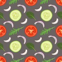 Seamless vegetables pattern with tomato, cucumber and leave vector
