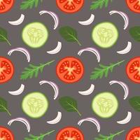 Seamless vegetables pattern with tomato, cucumber and leave vector