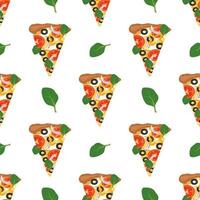 seamless pattern with pizza. food print with vegetables and cheese vector