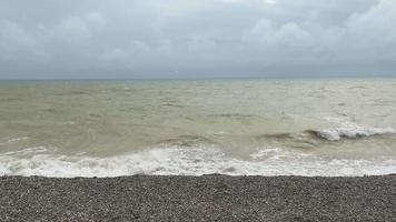 paysage avec mer orageuse boueuse et pluie. video