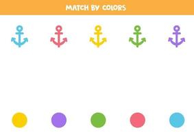 Color matching game for preschool kids. Match anchors and colors. vector