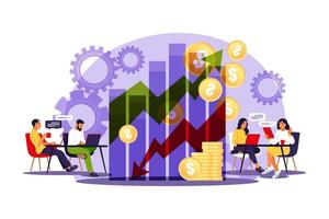 Sales managers. Growth chart. vector