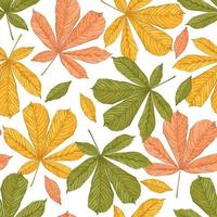 Seamless pattern with chestnut leaves. Hand drawn vector background