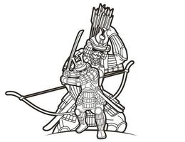 Samurai Warrior with Weapons Group of Ronin  Outline vector