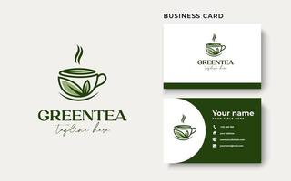 taza de té con plantilla de logotipo de té verde de hoja verde