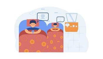 Brothers play cellphones before sleeping in the room vector