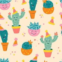 Cute seamless pattern with cactus. vector