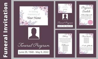 Botanical memorial and funeral invitation card template design