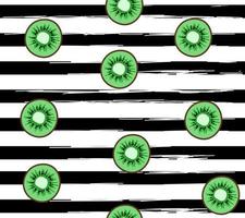 Slices of kiwi on grunge striped background. Seamless vector