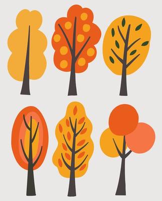 Colorful autumn trees collection on white background