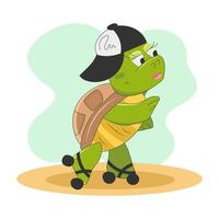 lindo personaje de tortuga en patines de ruedas. vector