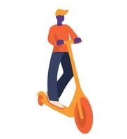 Man riding kick scooter. Accent on perspective vector