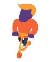 Man riding kick scooter. Accent on perspective vector