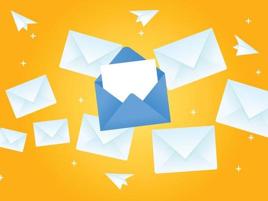 Envelope flying in the sky Flying message concept illustration