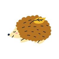 Cute hedgehog with an autumn leaf. Vector illustration