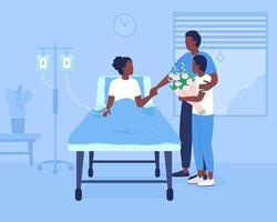 Family support during hospitalization flat color vector illustration