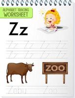 Alphabet tracing worksheet with letter Z and z vector