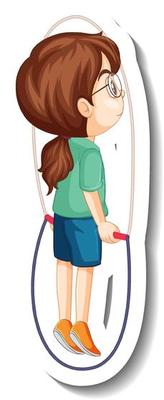 A girl jumping rope cartoon character sticker