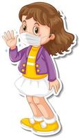 A sticker template with a girl wearing medical mask cartoon character vector