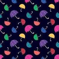 Seamless umbrella pattern on dark blue background. vector illustration