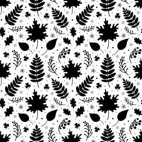 Seamless pattern of black leaves and berries vector