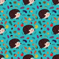 Seamless pattern with cartoon hedgehogs. vector illustration