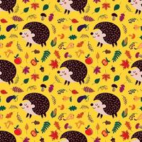 Seamless pattern with cartoon hedgehogs. vector illustration