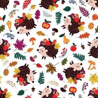 Seamless pattern with cartoon hedgehogs. vector illustration