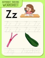 Alphabet tracing worksheet with letter Z and z vector