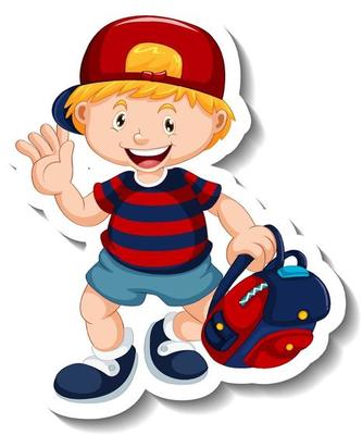 Sticker template with a boy cartoon character isolated