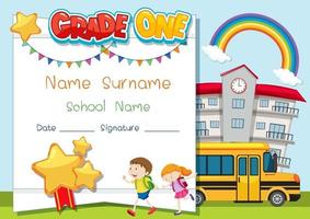 Grade one diploma or certificate template vector