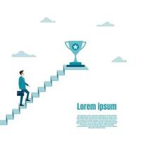 Businessman walk up to the trophy on the ladder of success vector