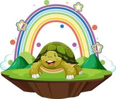 A turtle standing with rainbow on white background vector