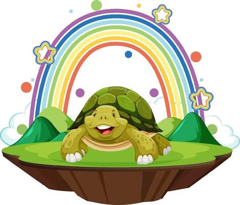 A turtle standing with rainbow on white background