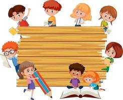 Empty wooden board with school kids cartoon vector