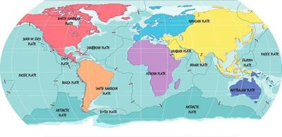 World Map Showing Tectonic Plates Boundaries vector