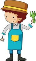 Little gardener doodle cartoon character vector