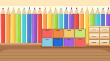 Empty kindergarten room with classroom objects and interior decoration vector