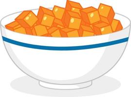 Orange candy dices in a bowl isolated vector