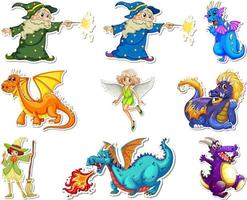 Sticker set with different fairytale cartoon characters vector