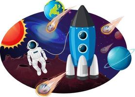 Rocket ship with many planets and asteroids vector