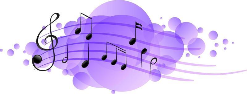 Musical melody symbols on purple splotch