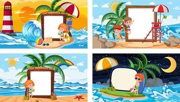 Set of different tropical beach scenes with blank banner vector